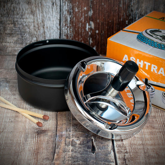 Smoke-King Spinner Ashtray Chrome and Black - 9cm