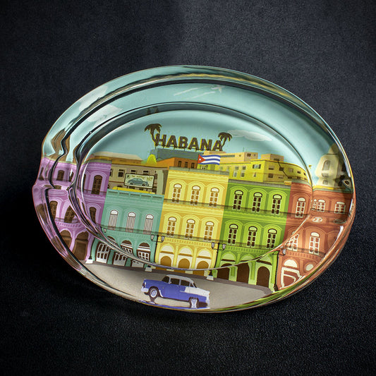Oval Glass Cigar Ashtray -  Habana Scene
