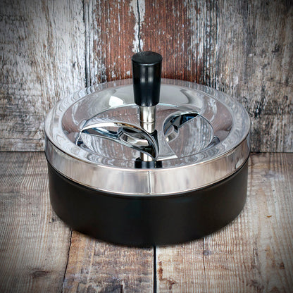 Large Spinner Ashtray - Polished Chrome/Black  - 14cm