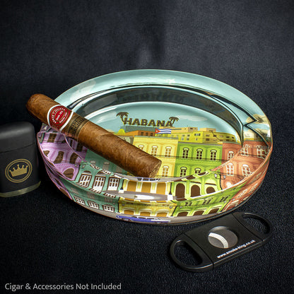 Oval Glass Cigar Ashtray -  Habana Scene